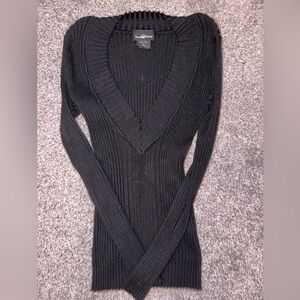 Black Ribbed Y2K V-Neck Sweater